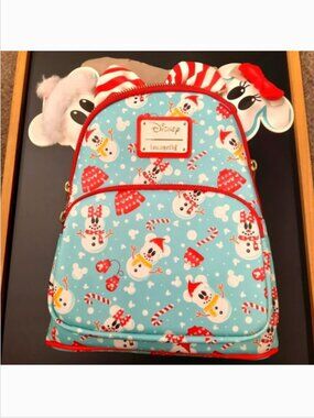 Loungefly Disney Christmas mini backpack with Snowman Mickey ears headband